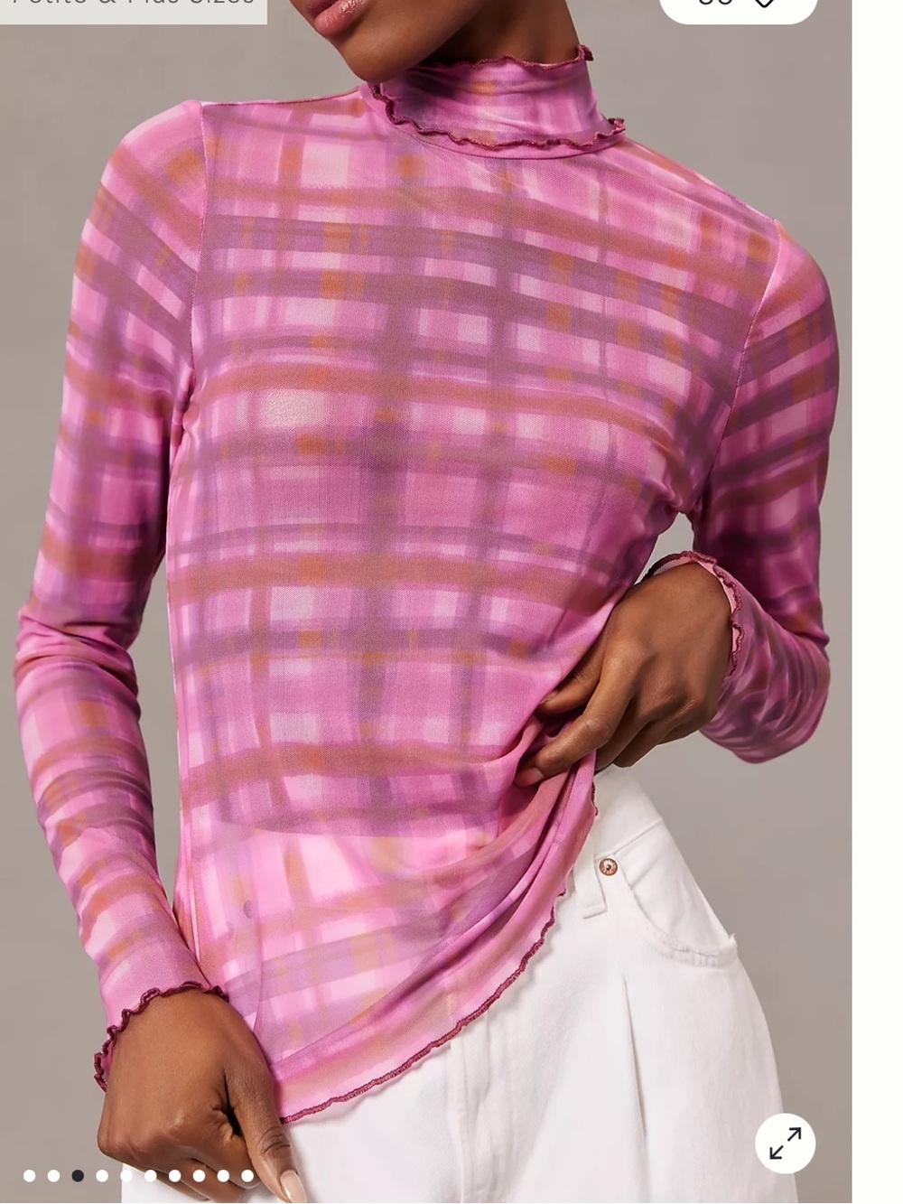 Anthropologie Pilcro Mesh Plaid Pink Turtleneck Top